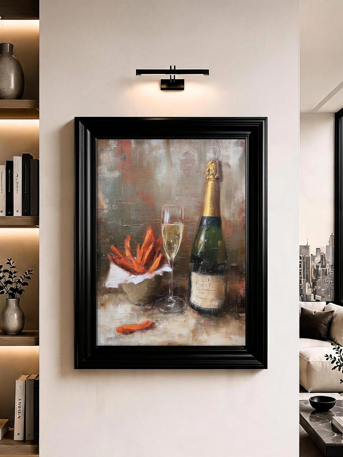 Champagne Wall Art French Fries Kitchen Bar Oil Painting Print