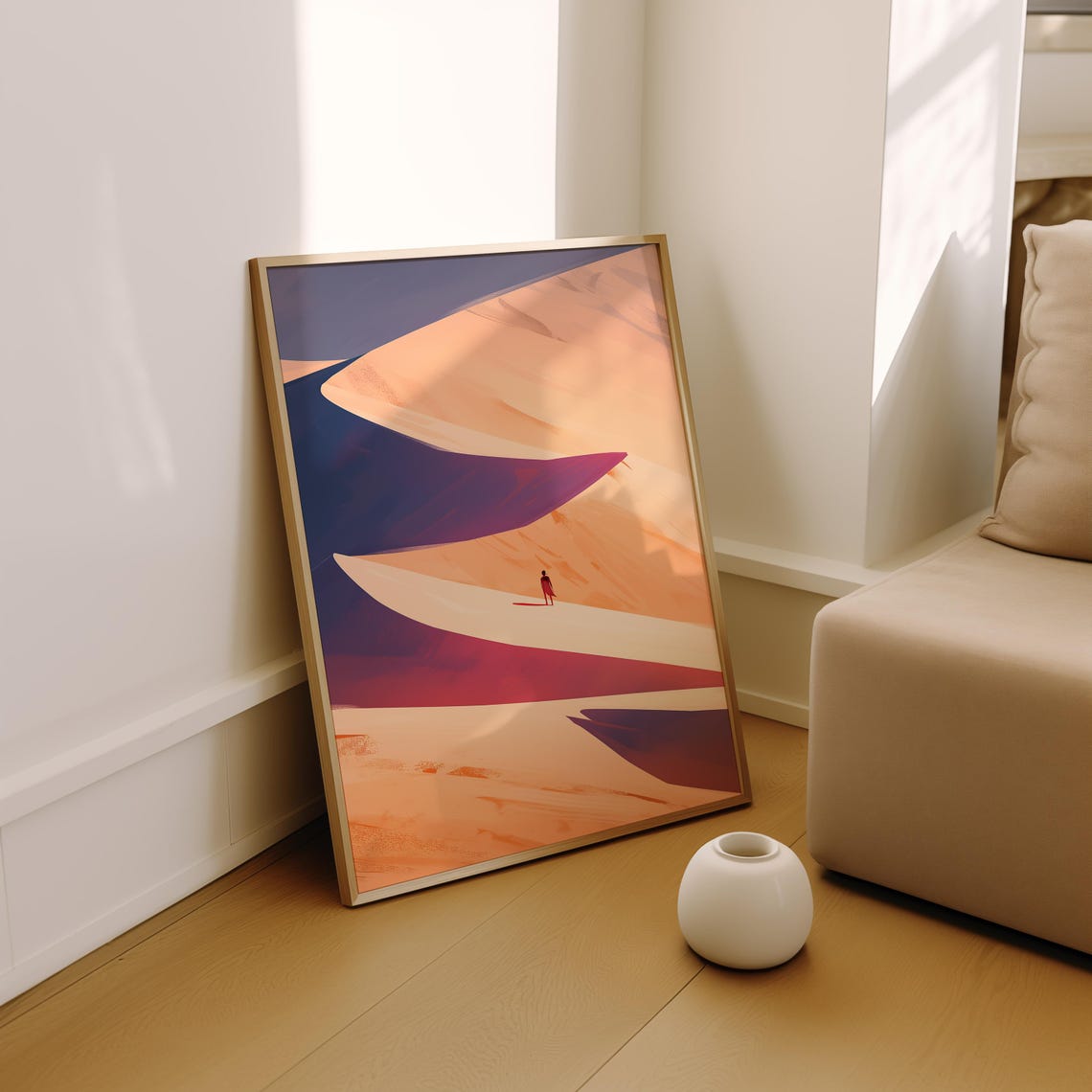 Lone Figure Abstract Desert Dunes Flow Warm Minimal Art Poster - Image 2