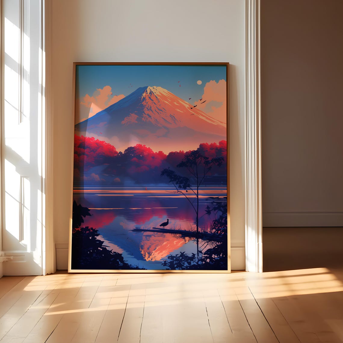 Mount Fuji Sunrise Reflection Over Mirror Lake Anime View Poster - Image 4
