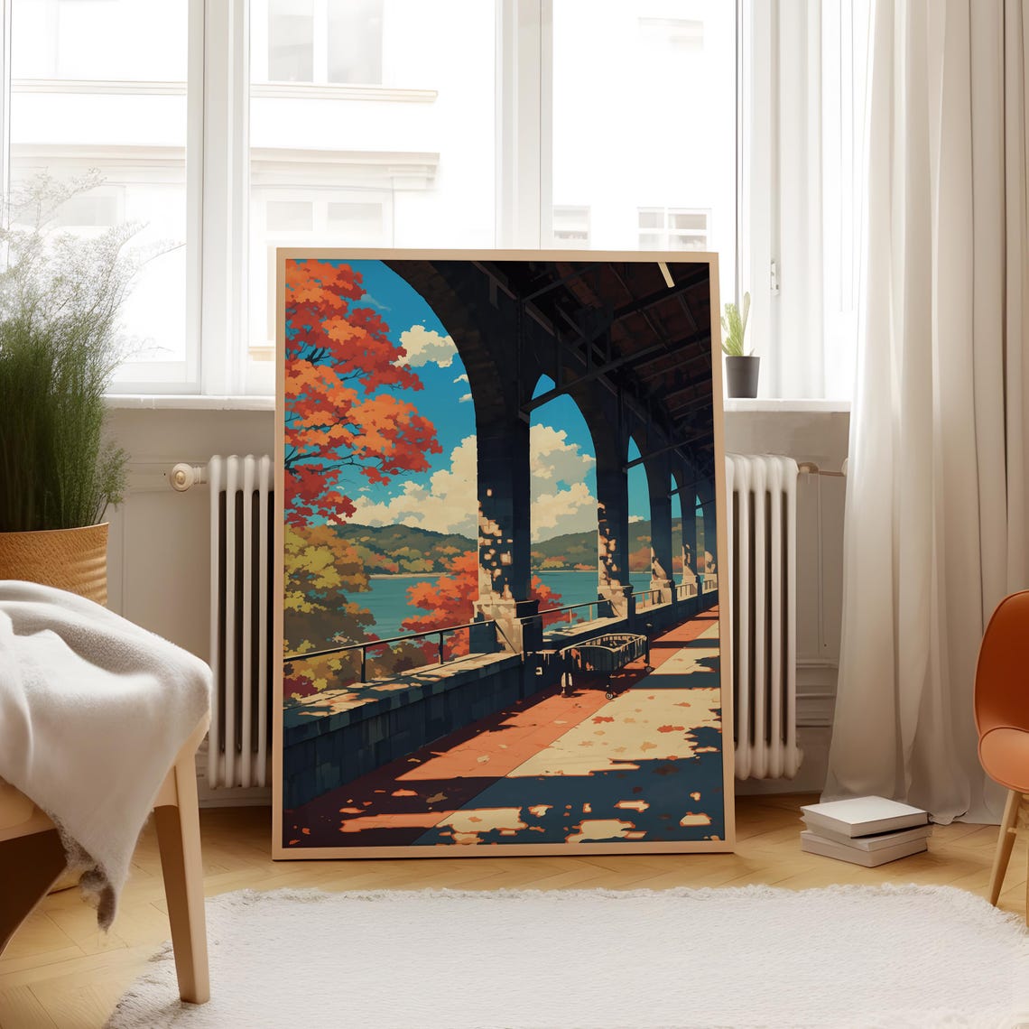 Autumn Terrace Overlooking Lake With Fall Foliage View Poster - Image 4