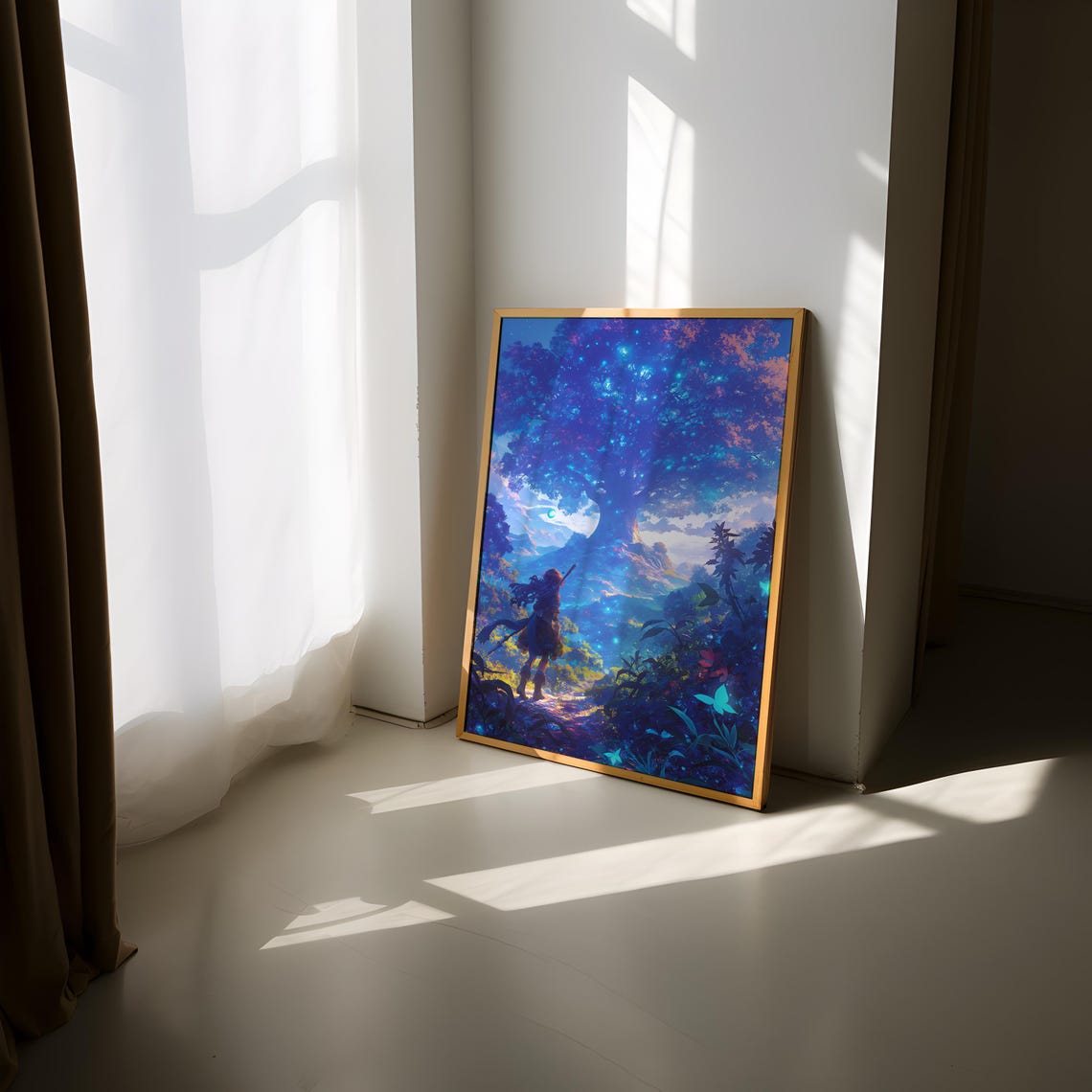 Anime Adventurer Giant Glowing Tree Mystical Fantasy Forest Poster - Image 3