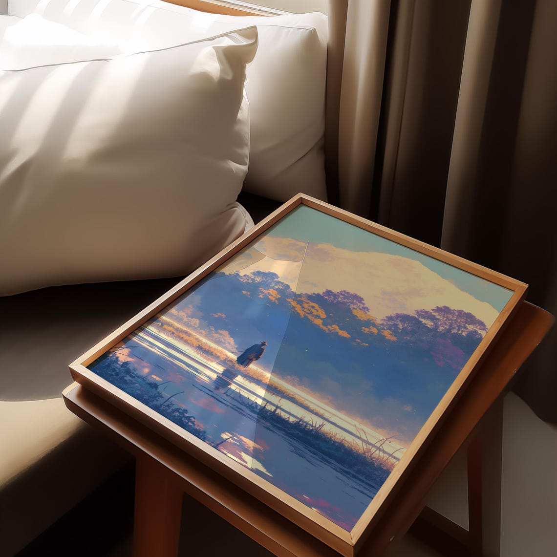 Lone Traveler Misty Lake Golden Clouds Sunset Solitude Poster - Image 2