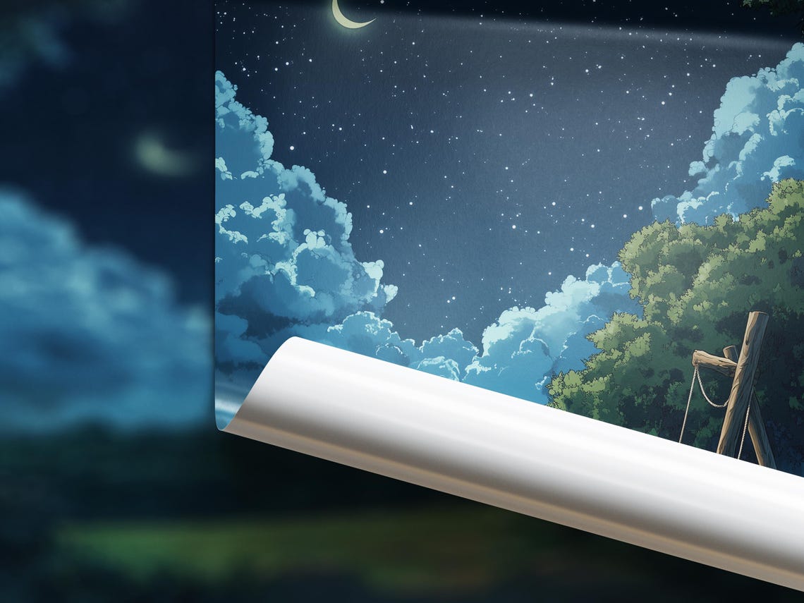 Pixel Art Campsite Matte Vertical Poster Night Sky Swing Scene Nature Tranquility Wall Art Print Camping Adventure Decor Starry Sky - Image 4