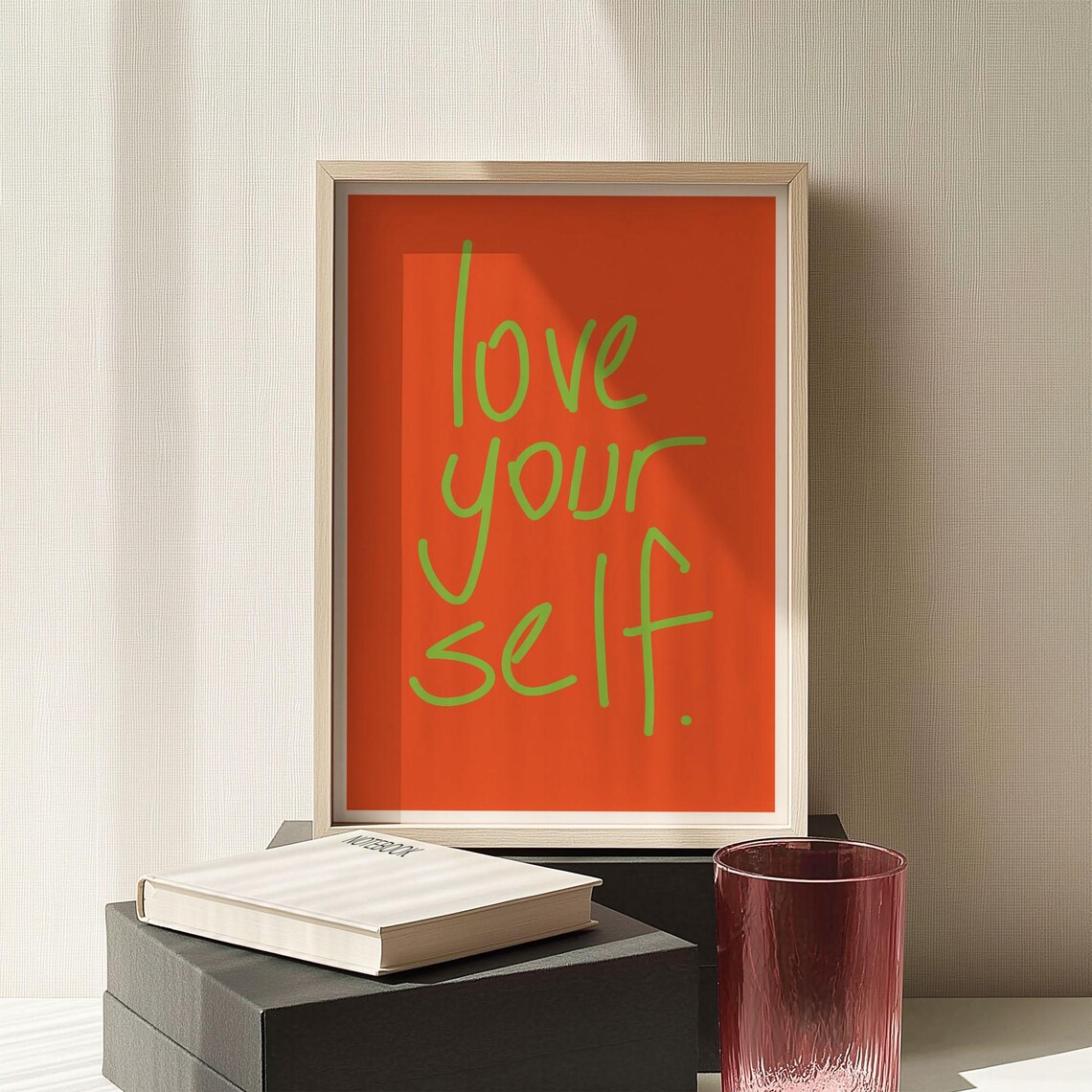 Love Your Self Orange Handwritten Affirmation Bold Color Wall Poster