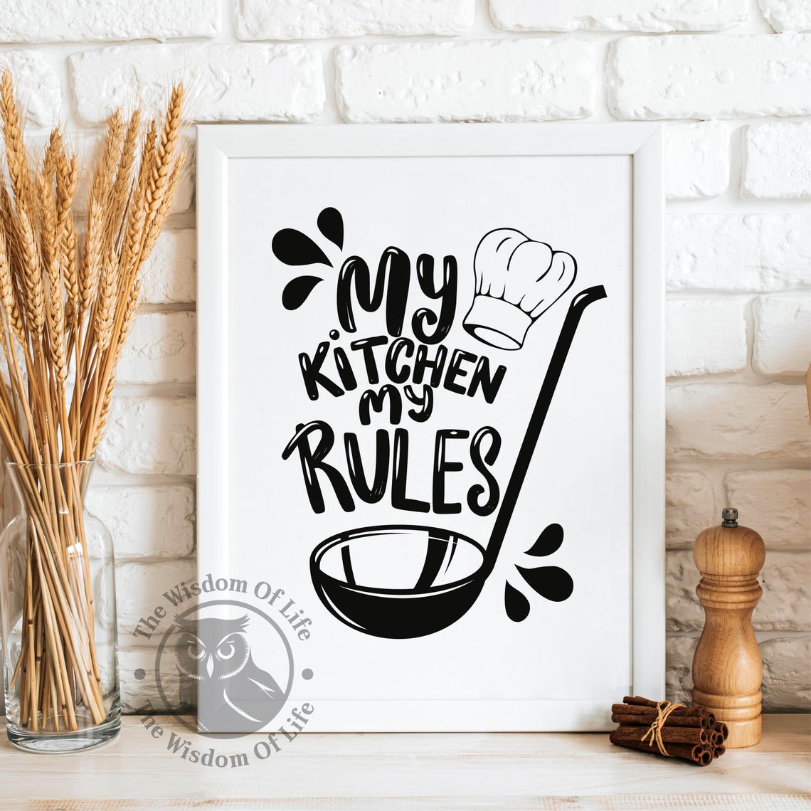 My Kitchen My Rules Chef Hat Ladle Funny Kitchen Decor Wall Art