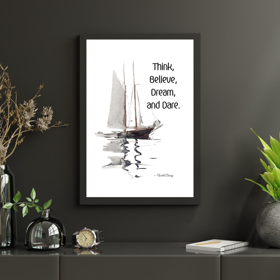 Think Believe Dream and Dare Sailboat Walt Disney Quote Print - Image 2