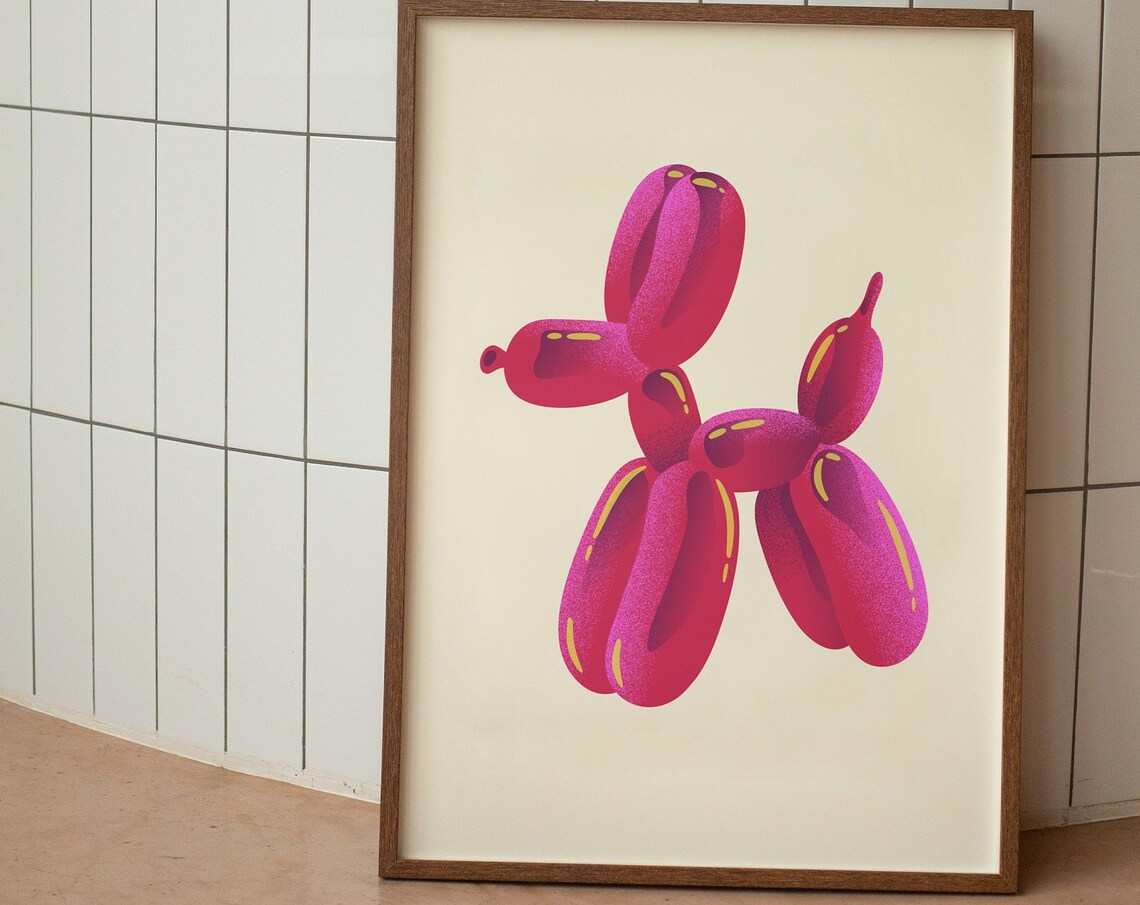 Girly Pink Balloon Dog Trendy Preppy Hot Pink Pop Art Wall Art