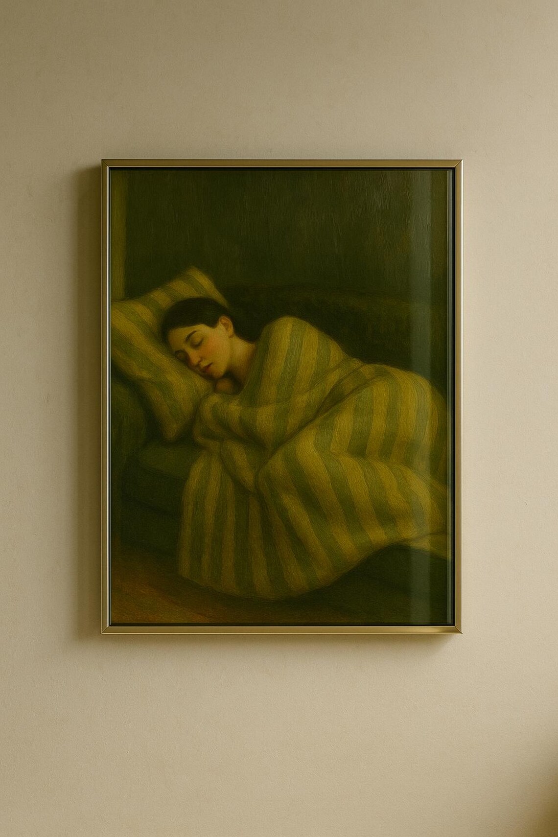 Sleeping Woman Cozy Vintage Oil Painting Style Restful Art Poster