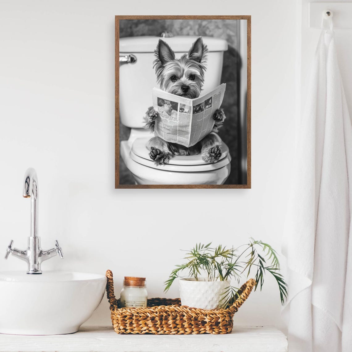 Funny Yorkshire Terrier Sitting on Toilet Reading Newspaper Poster - Image 2