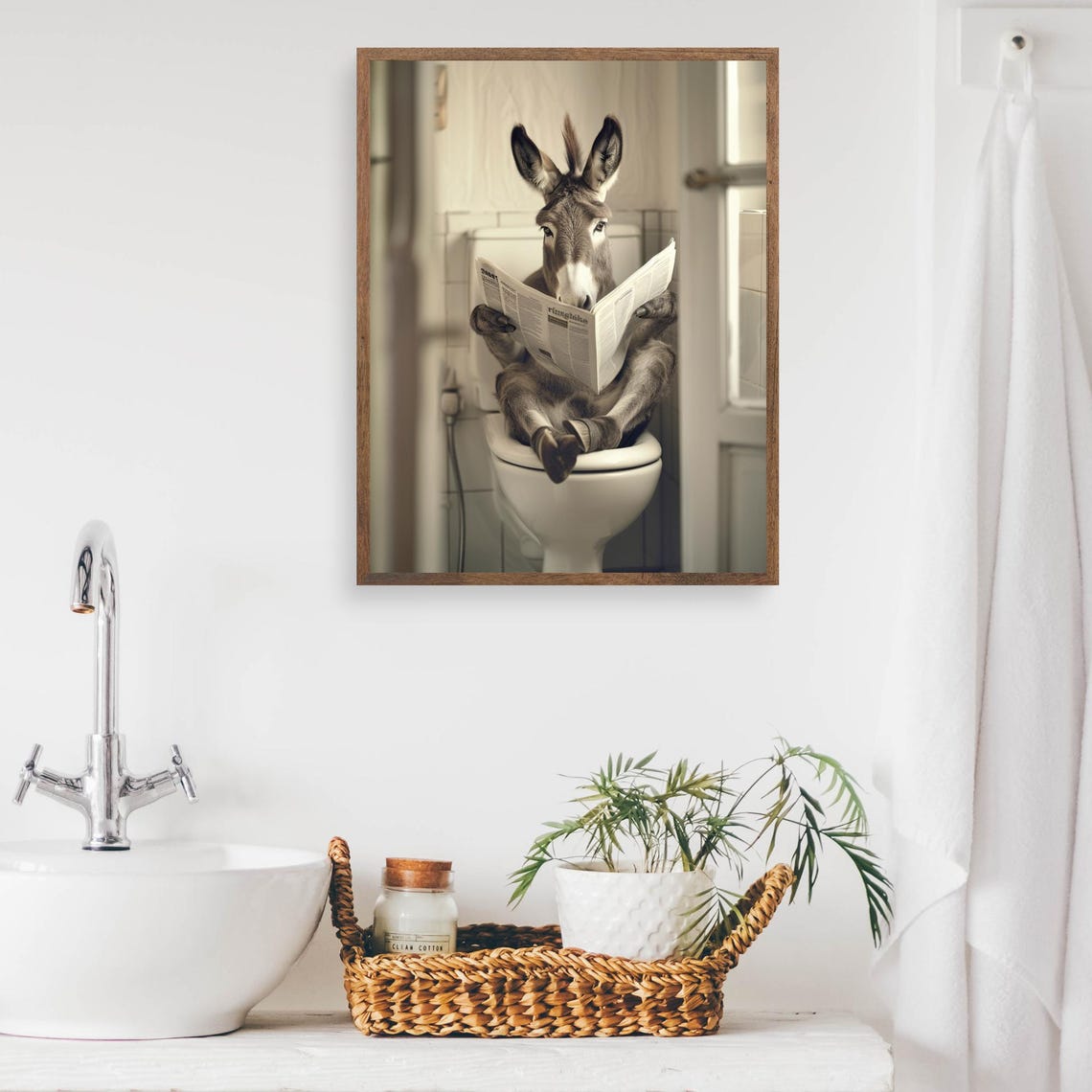 Donkey Reading a Newspaper While Sitting on the Toilet Funny Poster - Image 2