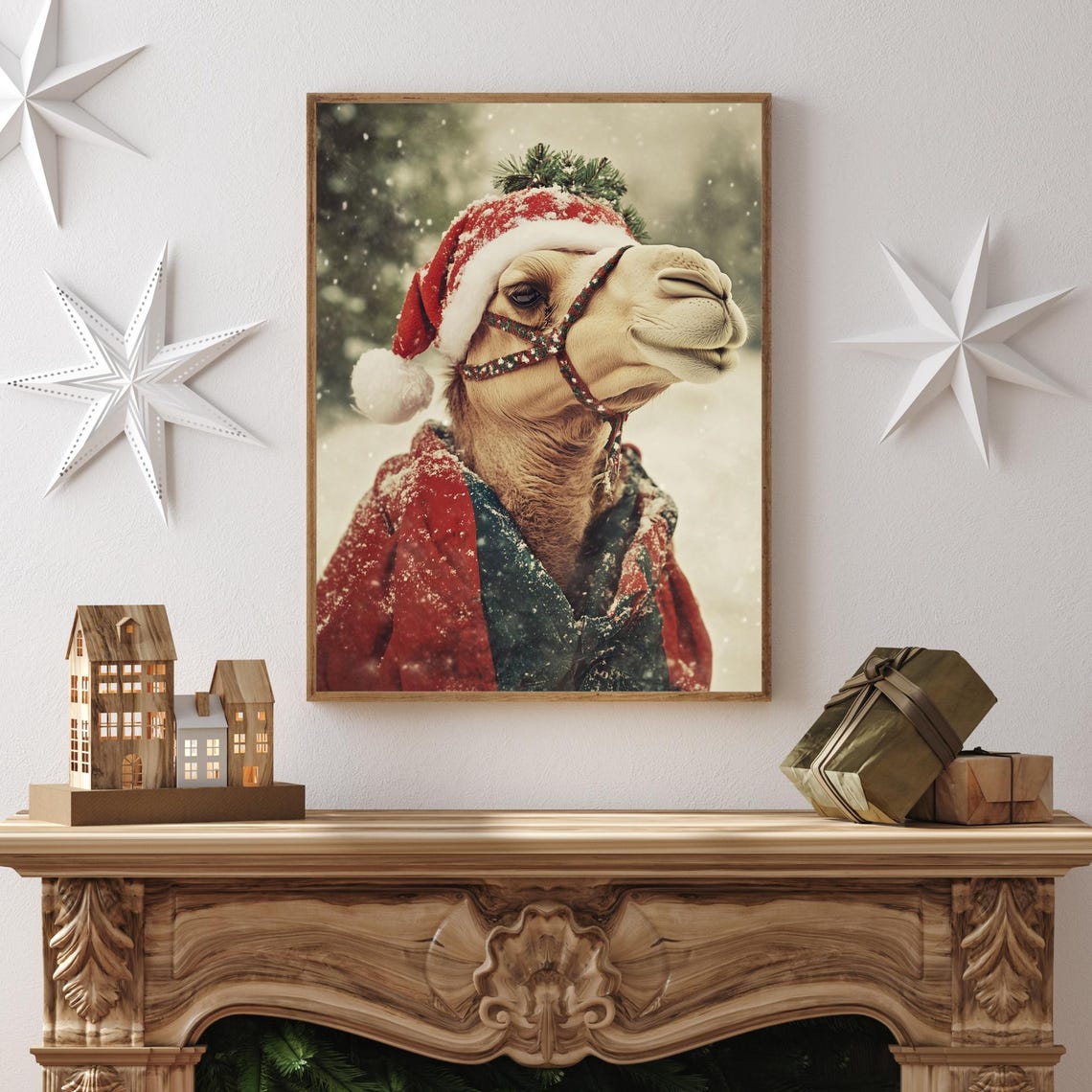 Camel Wearing Santa Hat And Winter Coat Festive Christmas Poster - Image 2