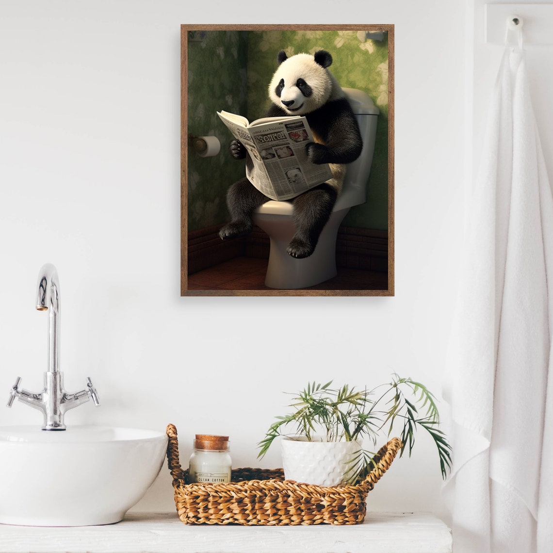 Giant Panda on the Toilet Reading Newspaper Funny Bathroom Poster - Image 2