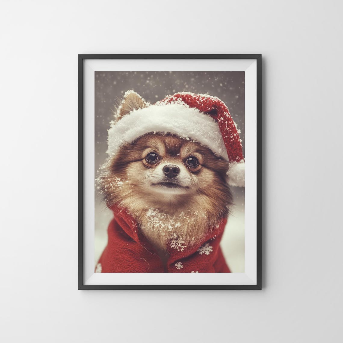 Pomeranian In Christmas Clothes Holiday Dog Wall Art Funny Christmas Dog Print Cozy Winter Decor Dog Lover Gift Pomeranian Photography - Image 3