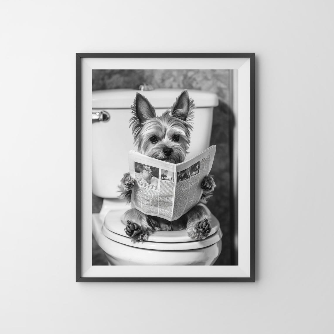 Funny Yorkshire Terrier Sitting on Toilet Reading Newspaper Poster - Image 3