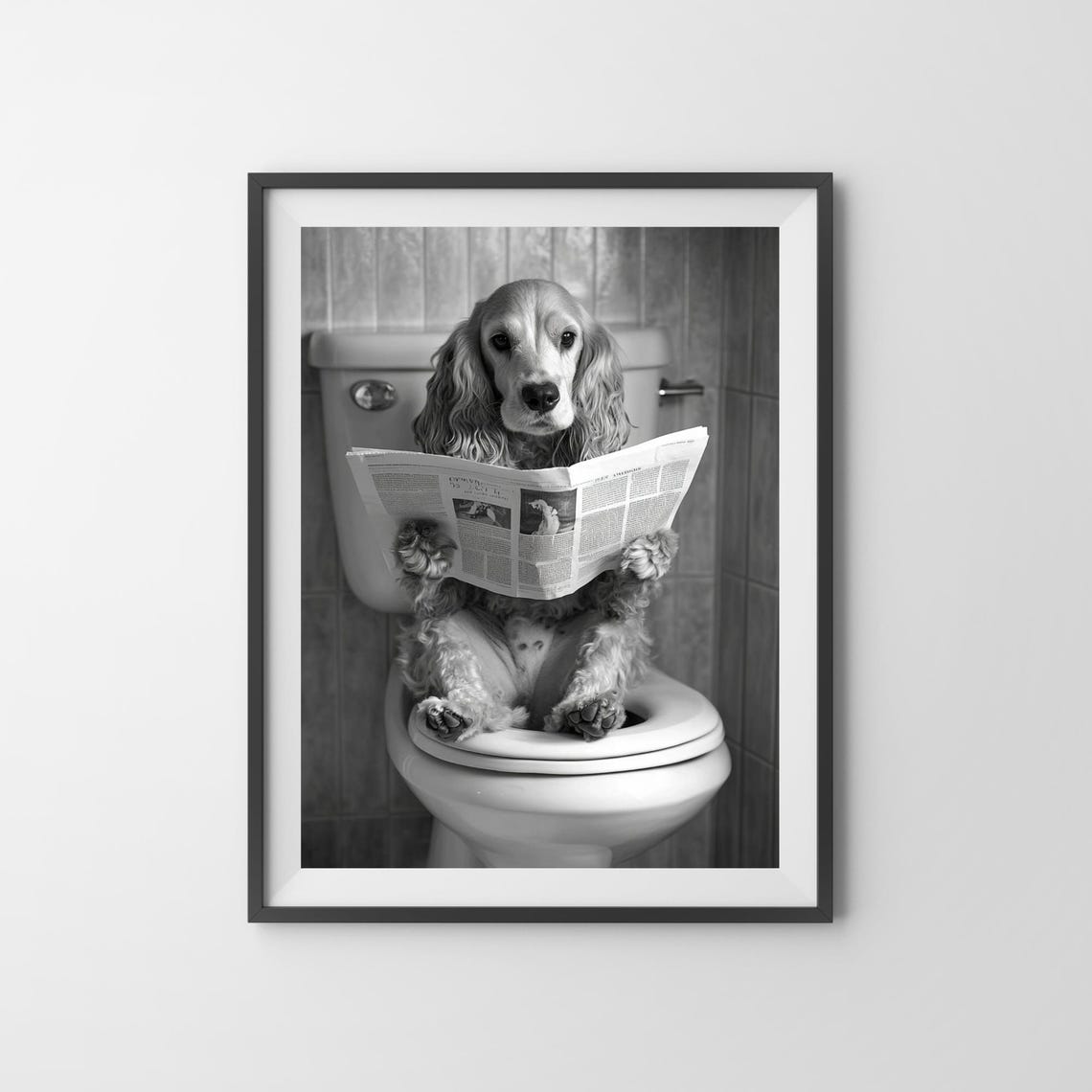 Cocker Spaniel Reading Newspaper on Toilet Funny Bathroom Dog Poster - Image 3