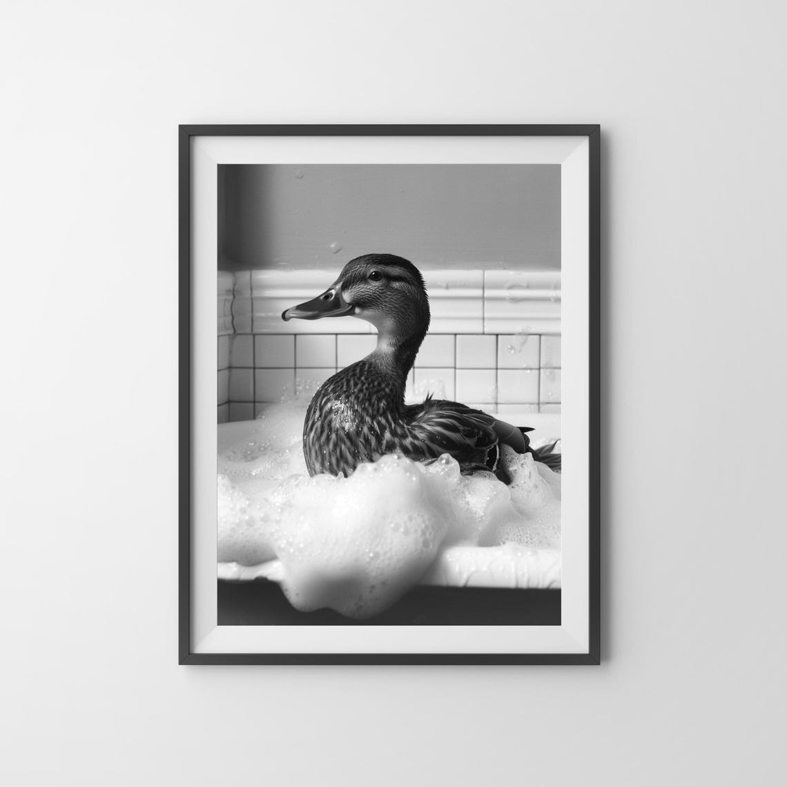 Duck Bubble Bath Funny Black And White Vintage Bathroom Wall Poster - Image 3