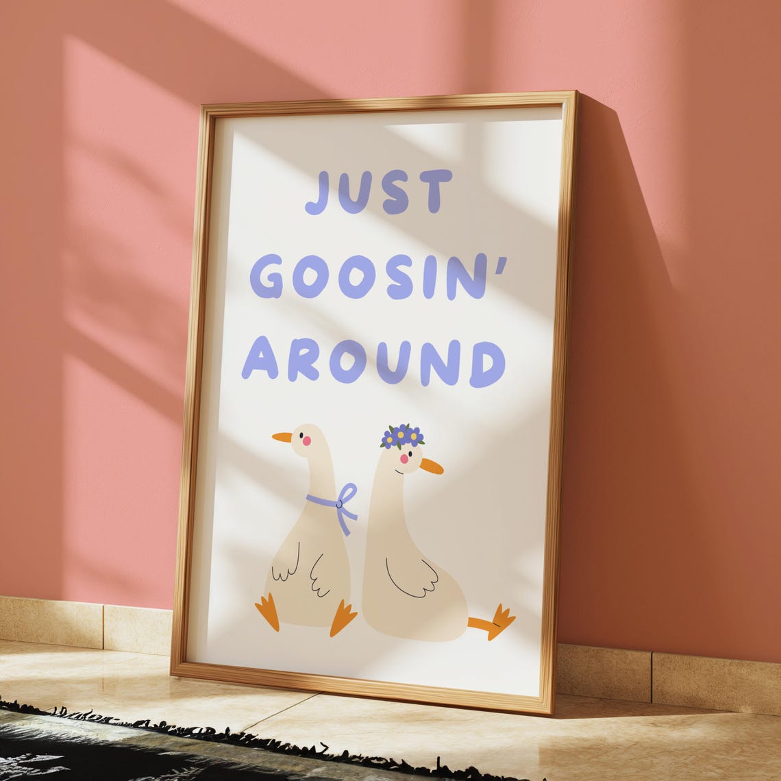 Just Goosin Around Two Geese Bow Flower Crown Funny Quote Poster