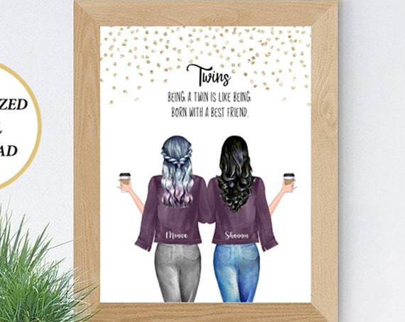 Custom Twins Print, Personalized Best Friends Gift