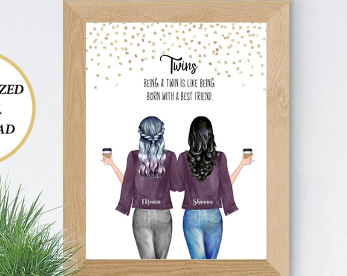 Custom Twins Print, Personalized Best Friends Gift