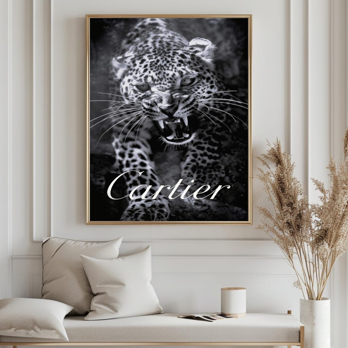 Cartier Black And White Leopard Snarl Close Up Luxury Poster - Image 4
