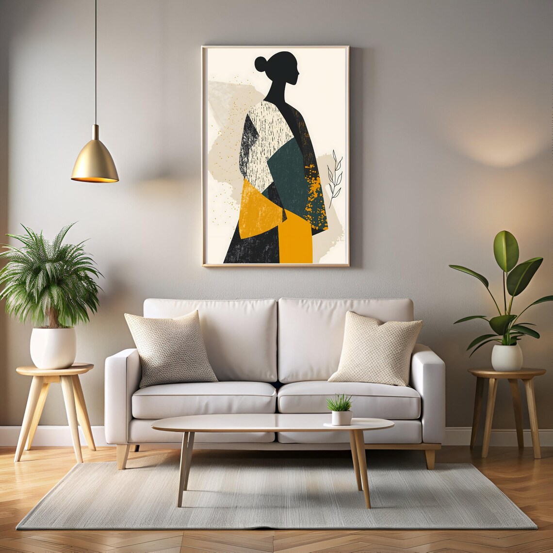 Abstract Woman Silhouette Mustard Teal Gold Fashion Art Poster - Image 4