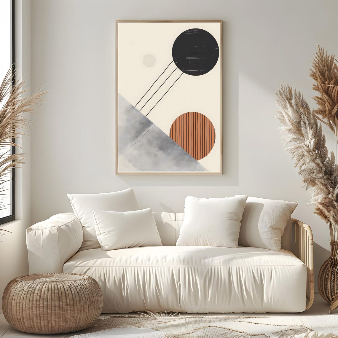 Mid Century Modern Wall Art Neutral Geometric Shapes Art Boho Art Print Abstract Art Print Black Beige Minimal Print - Image 2