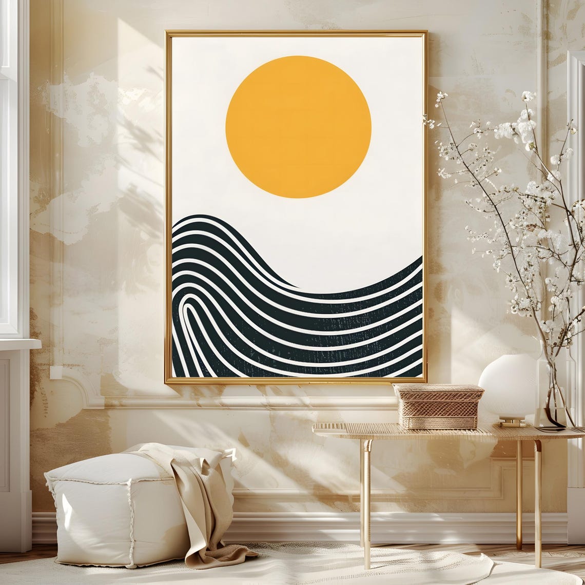 Mid Century Modern Wall Art Abstract Wall Decor Art Print Minimal Black And White Art Print Boho Art Neutral Geometric Shapes Wall Art - Image 3