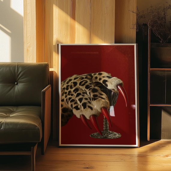 Leopard Claw Fashion Poster Red Maximalist Decor Digital Download