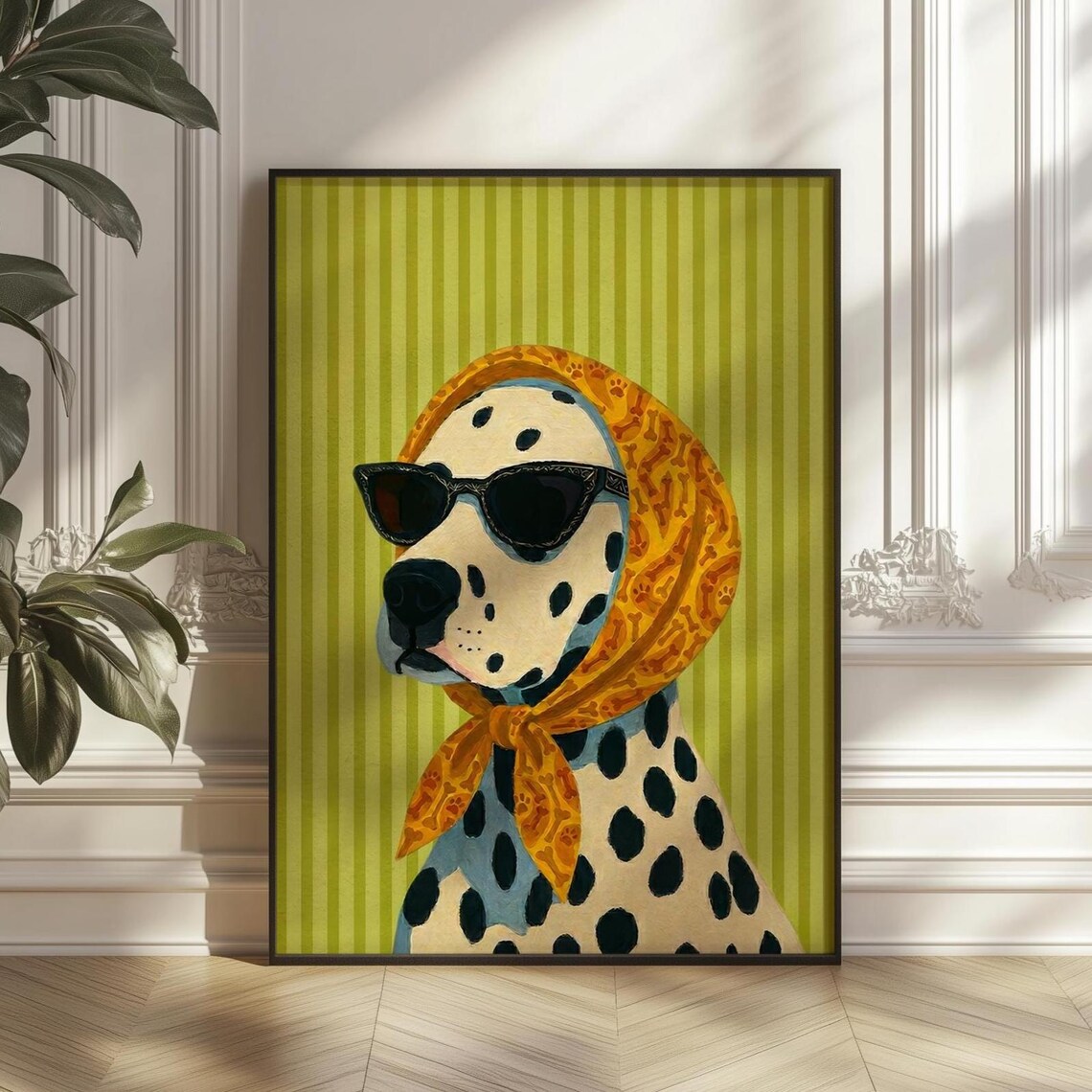 Whimsical Dalmatian Dog, Retro Pet Portrait Art Print