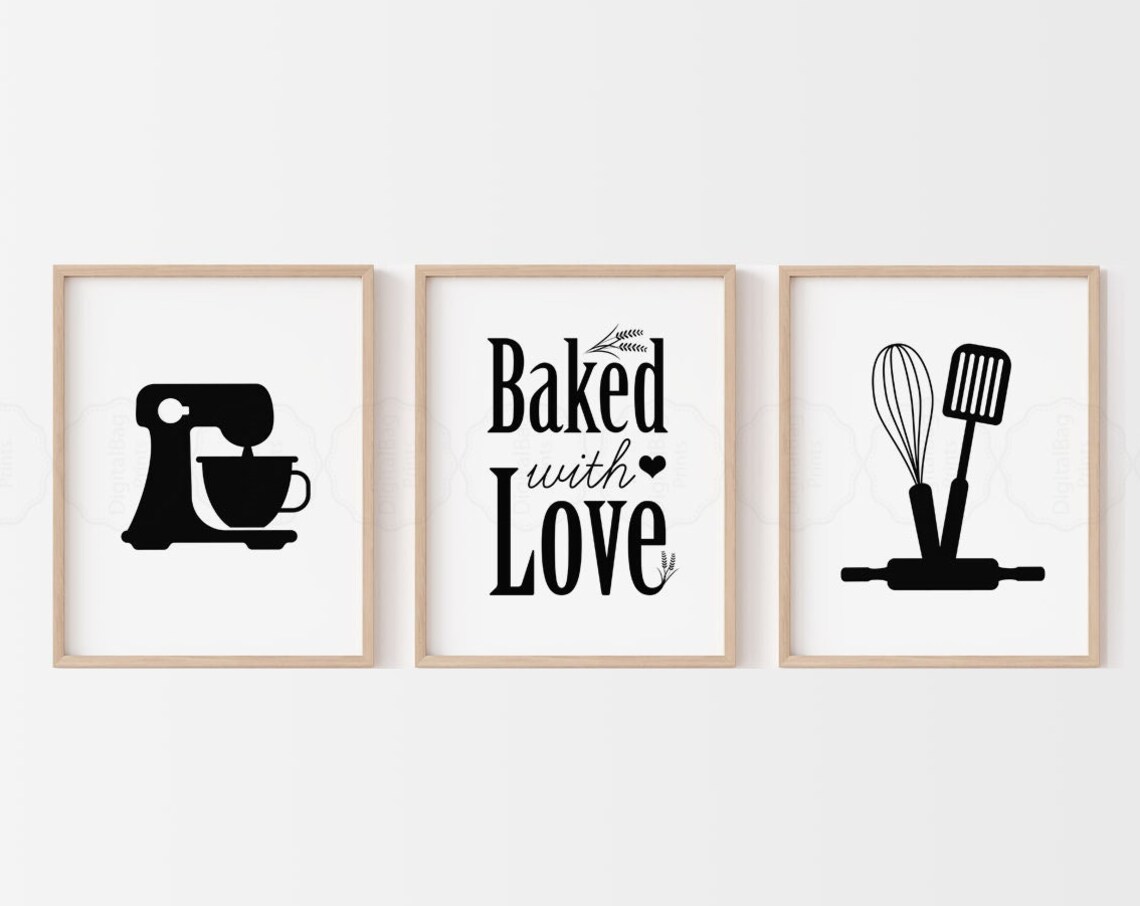 Baked With Love Kitchen Mixer Utensils Set Of Three Wall Art