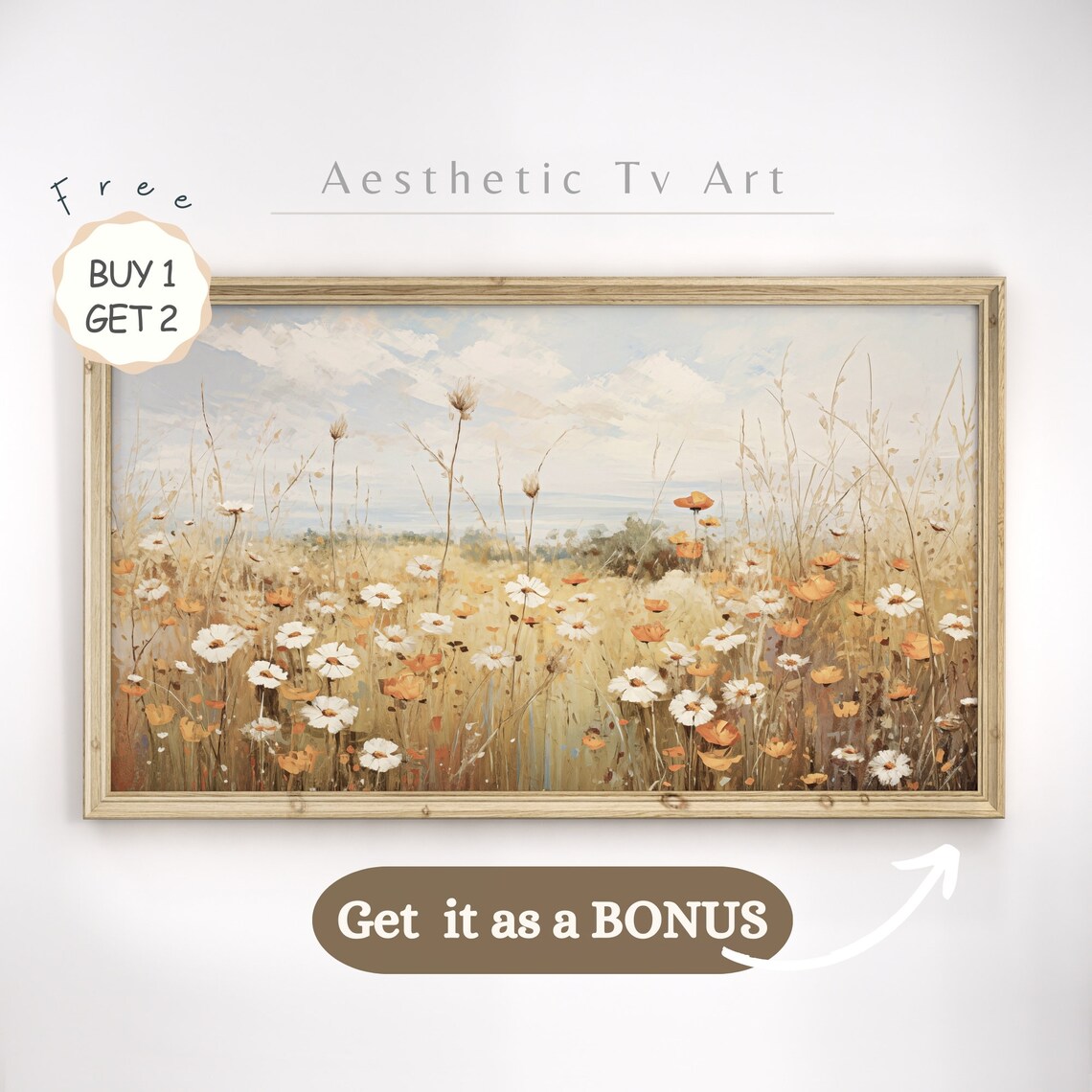 Embroidered Pastel Wildflowers Textured Spring Flower Art Poster - Image 2