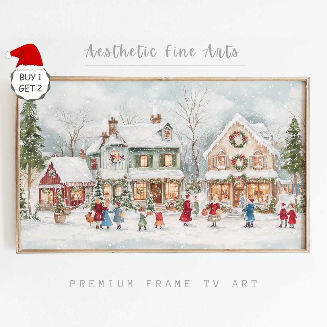 Christmas Village Frame Tv Art Vintage Farmhouse Christmas Painting Christmas Painting Seasonal Holiday Home Decor Art