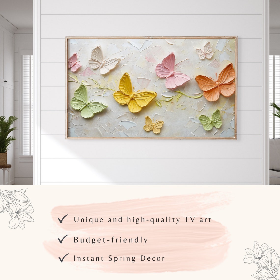 Pastel 3D Butterflies Textured Impasto Spring Oil Painting Poster - Image 3