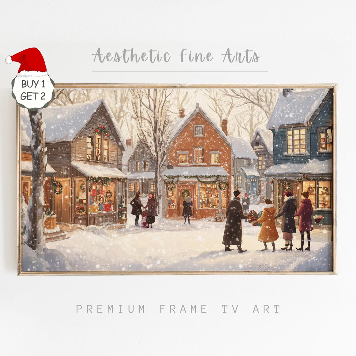Christmas Town Frame Tv Art Cozy Christmas Art For Frame Tv Art Farmhouse Christmas Aesthetic Neutral Snowy Town Painting