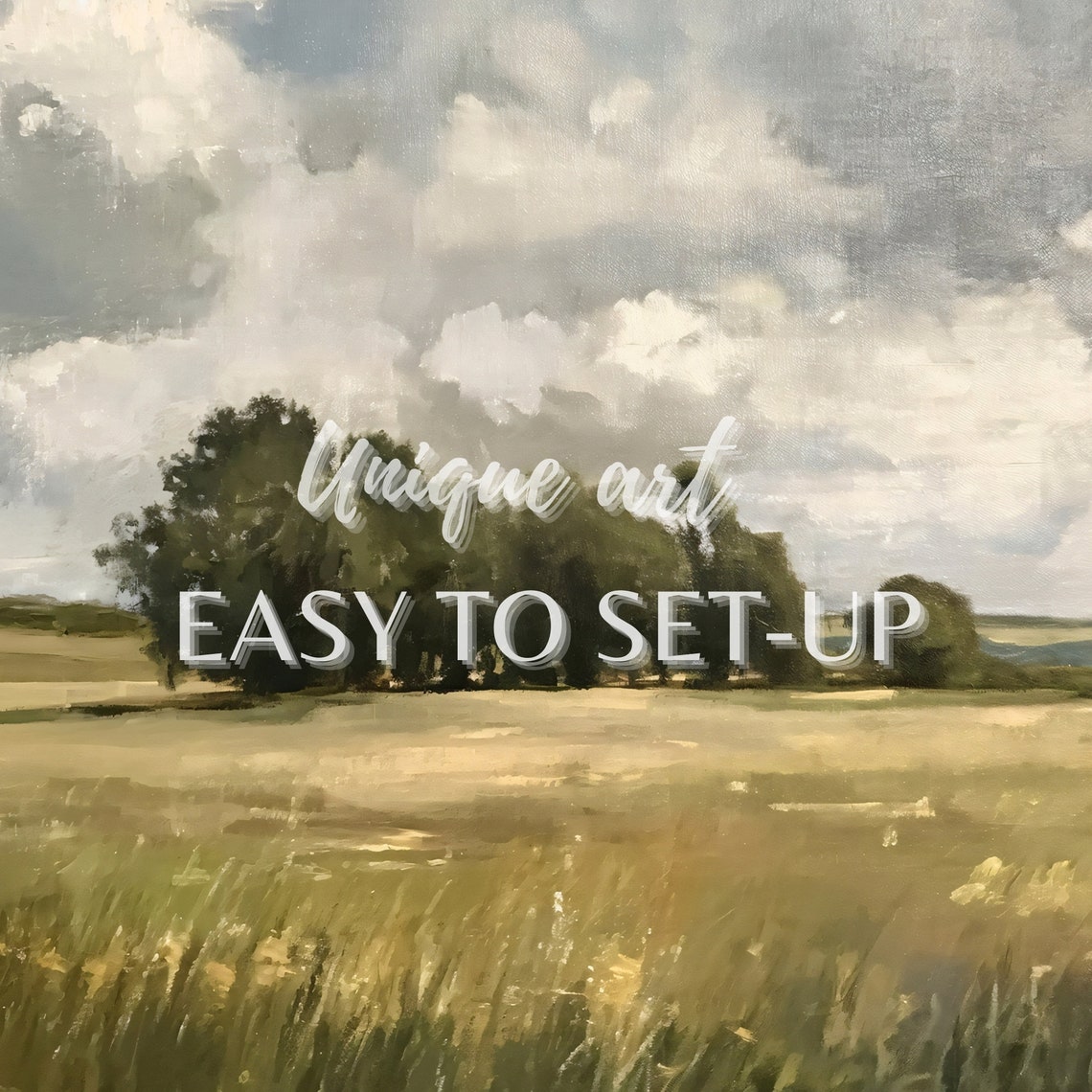 Frame Tv Art Vintage Spring Landscape Oil Painting Moody Field Landscape Country Field Painting Farmhouse Decor - Image 2