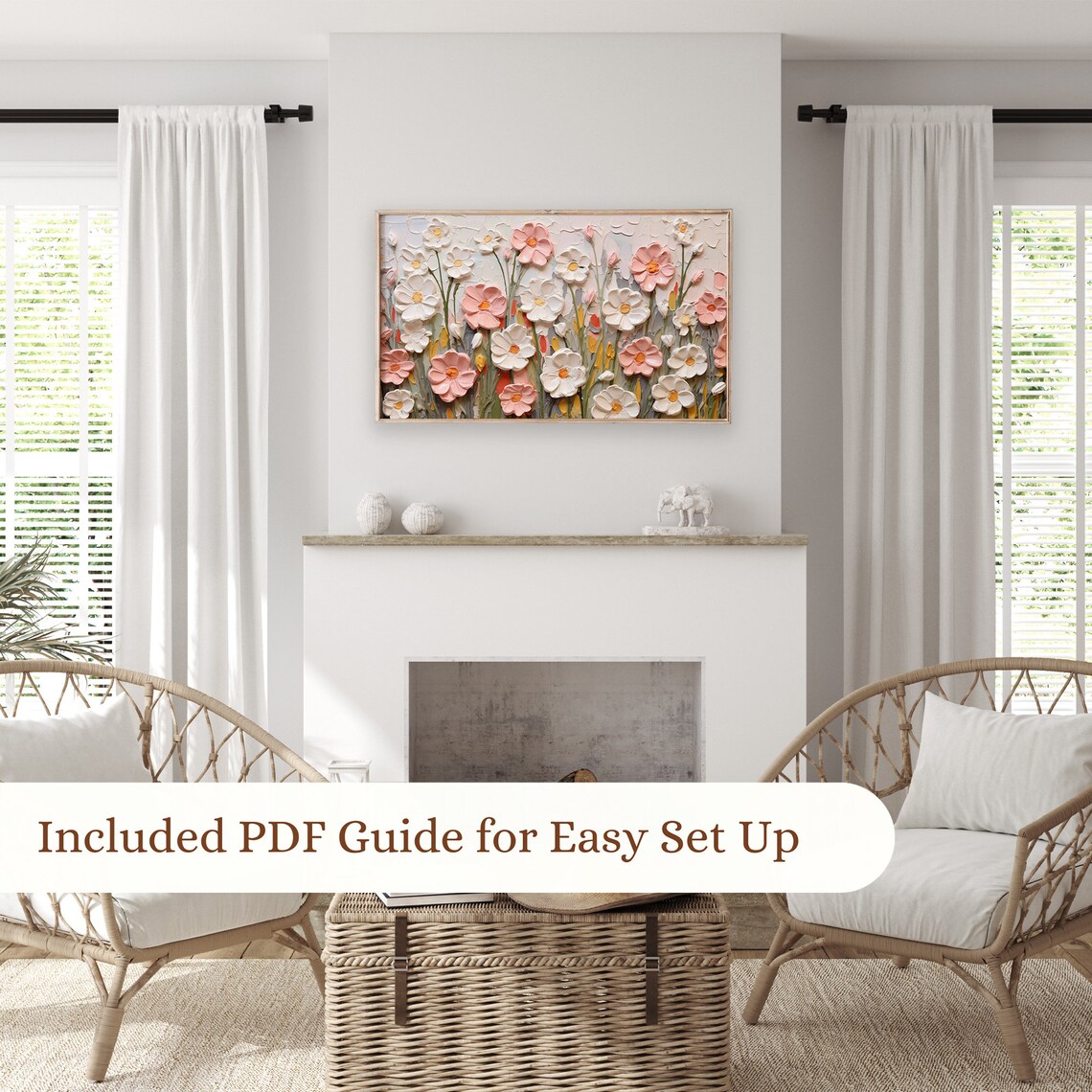 Blush Pink Cosmos Impasto Oil Painting Textured Spring Floral Wall Art - Image 3