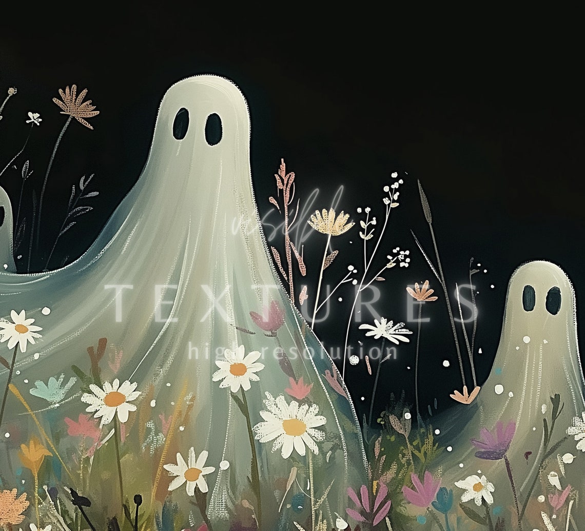 Halloween Frame Tv Art Cute Ghost Wildflower Painting Dark Botanical Floral Spooky Ghost Frame Tv Art - Image 2