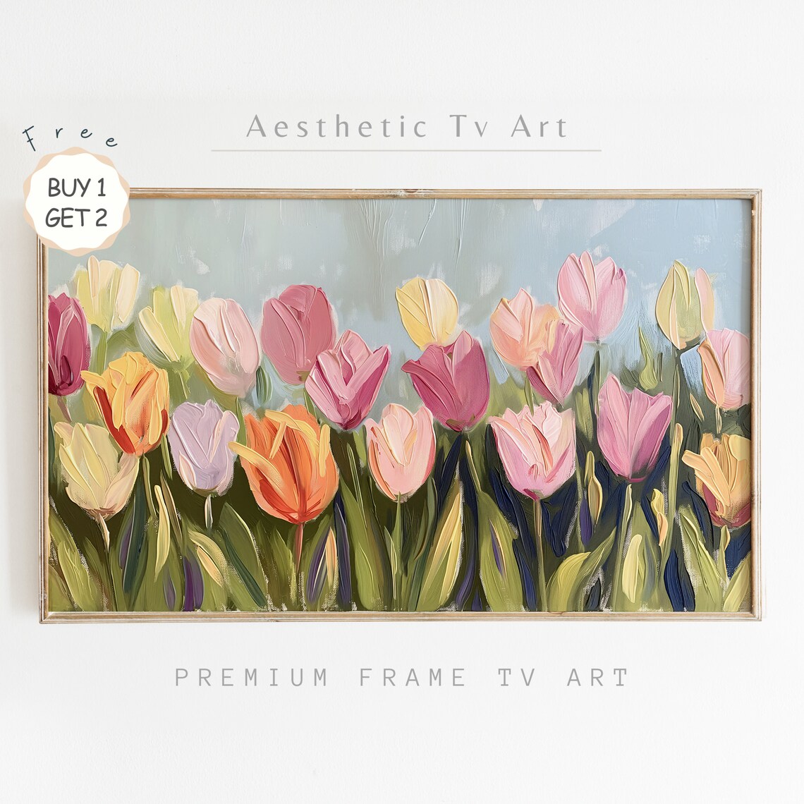 Colorful Tulip Field Spring Bloom Impasto Oil Painting Poster