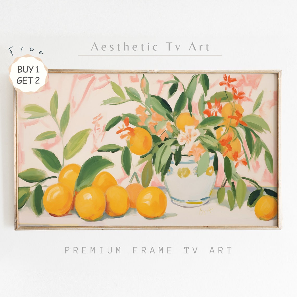 Pastel Citrus Bouquet Oranges Vase Bright Summer Fruit Art Poster