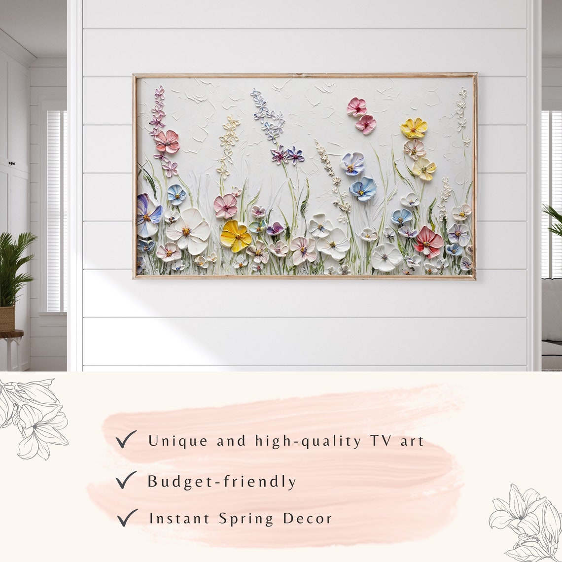 Neutral Abstract Floral Impasto Cream Textured Farmhouse Art Poster - Image 3