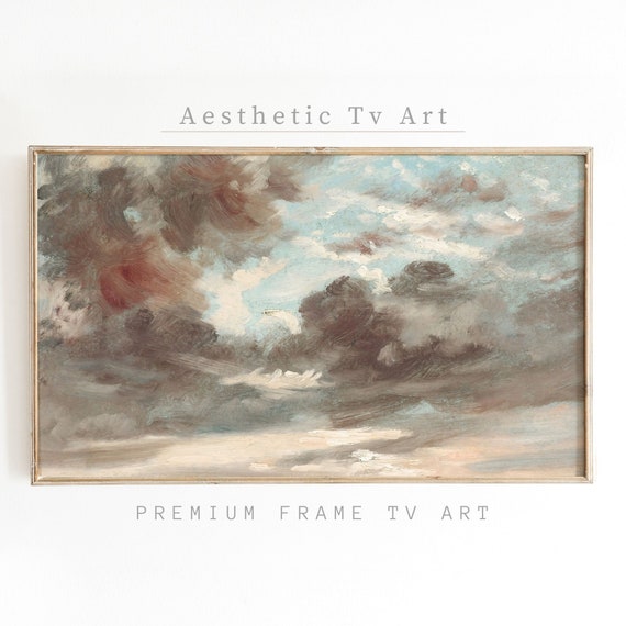 Frame Tv Art Abstract Clouds Oil Painting Neutral Sky Painting Country Farmhouse Decor Soft Toned Tv Frame Art