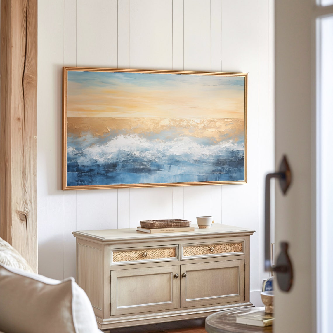 Golden Ocean Sunset Abstract Waves Textured Seascape Art Poster - Image 3
