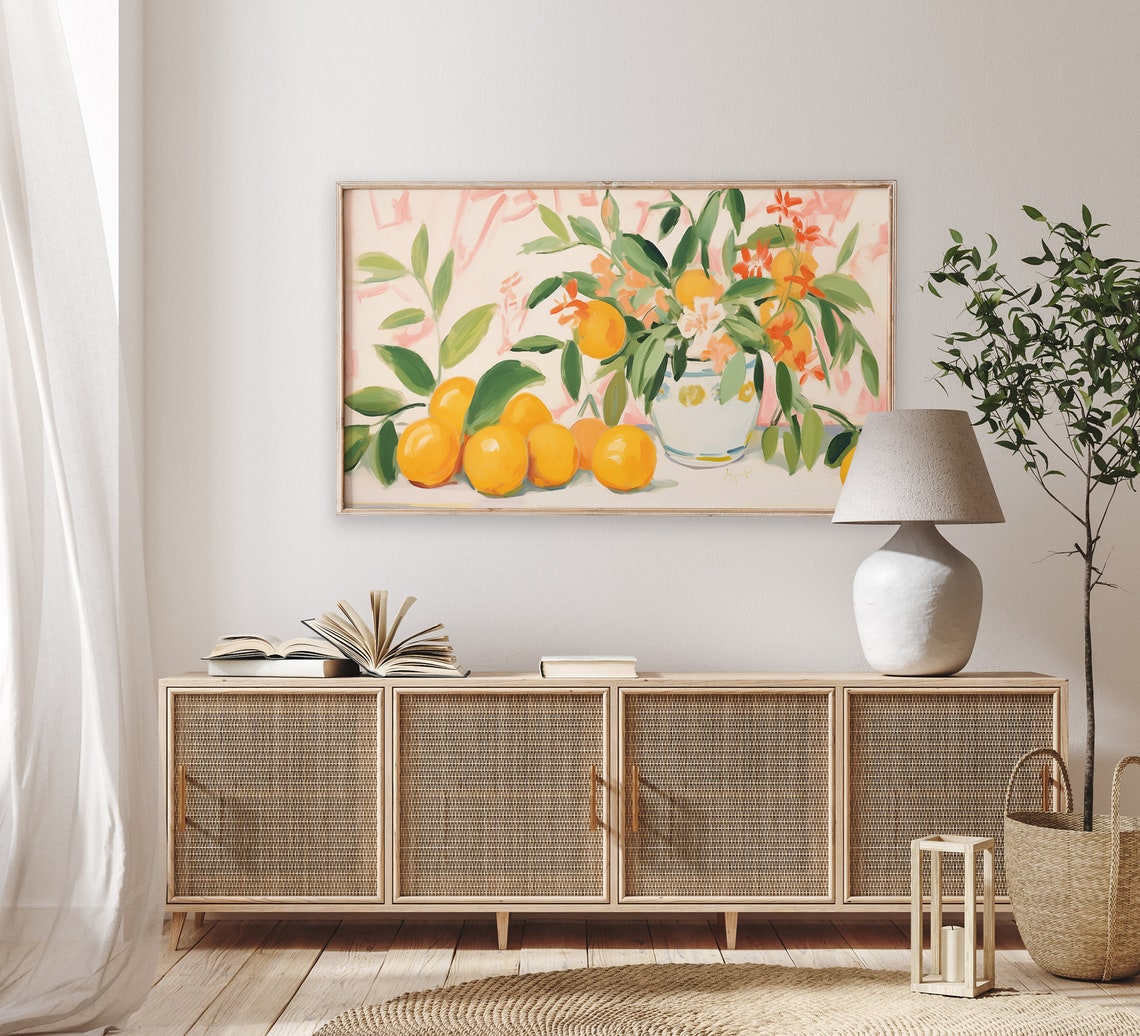 Pastel Citrus Bouquet Oranges Vase Bright Summer Fruit Art Poster - Image 2