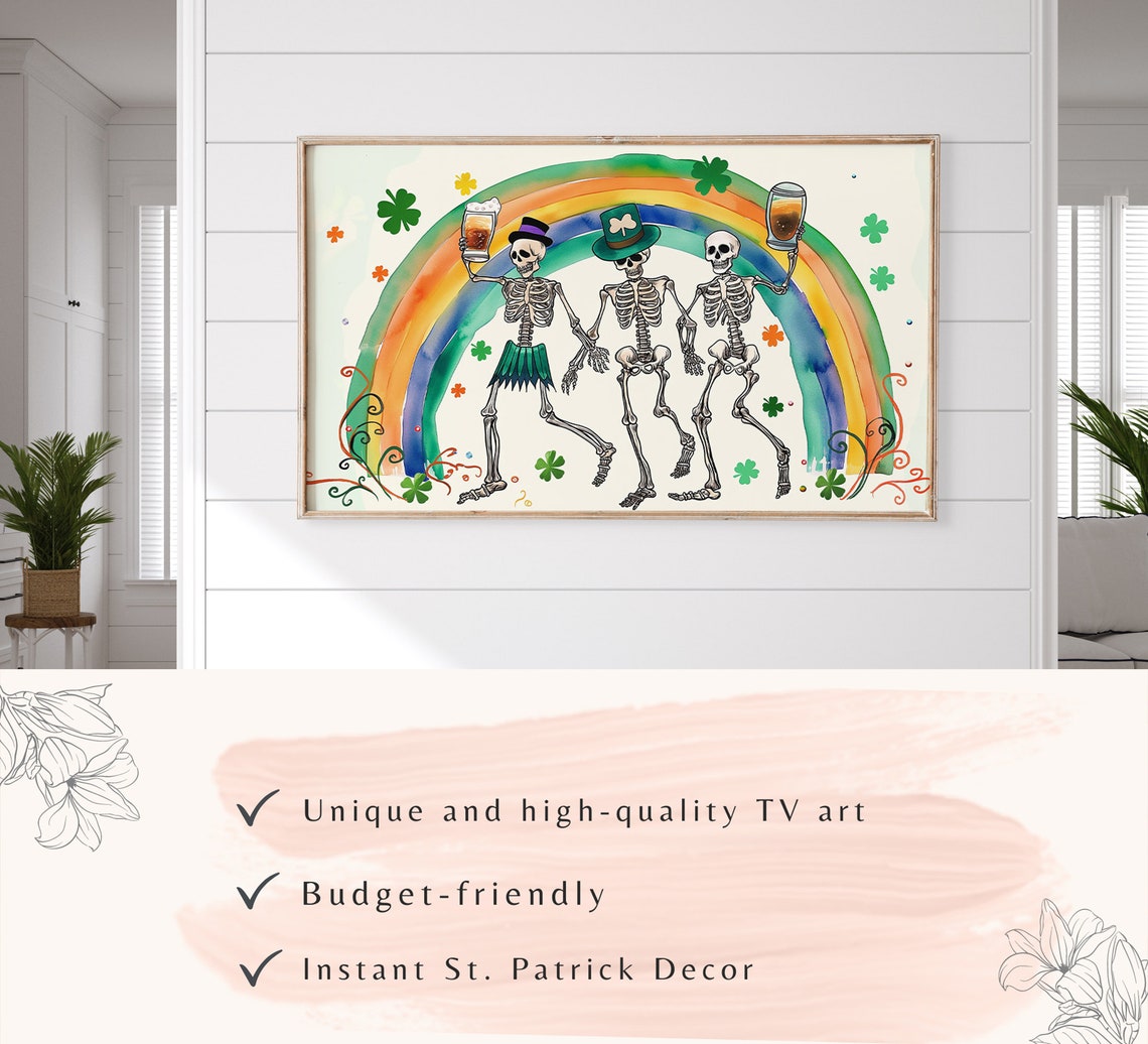 Funny Dancing Skeletons Rainbow Beer St Patricks Day Art Poster - Image 3