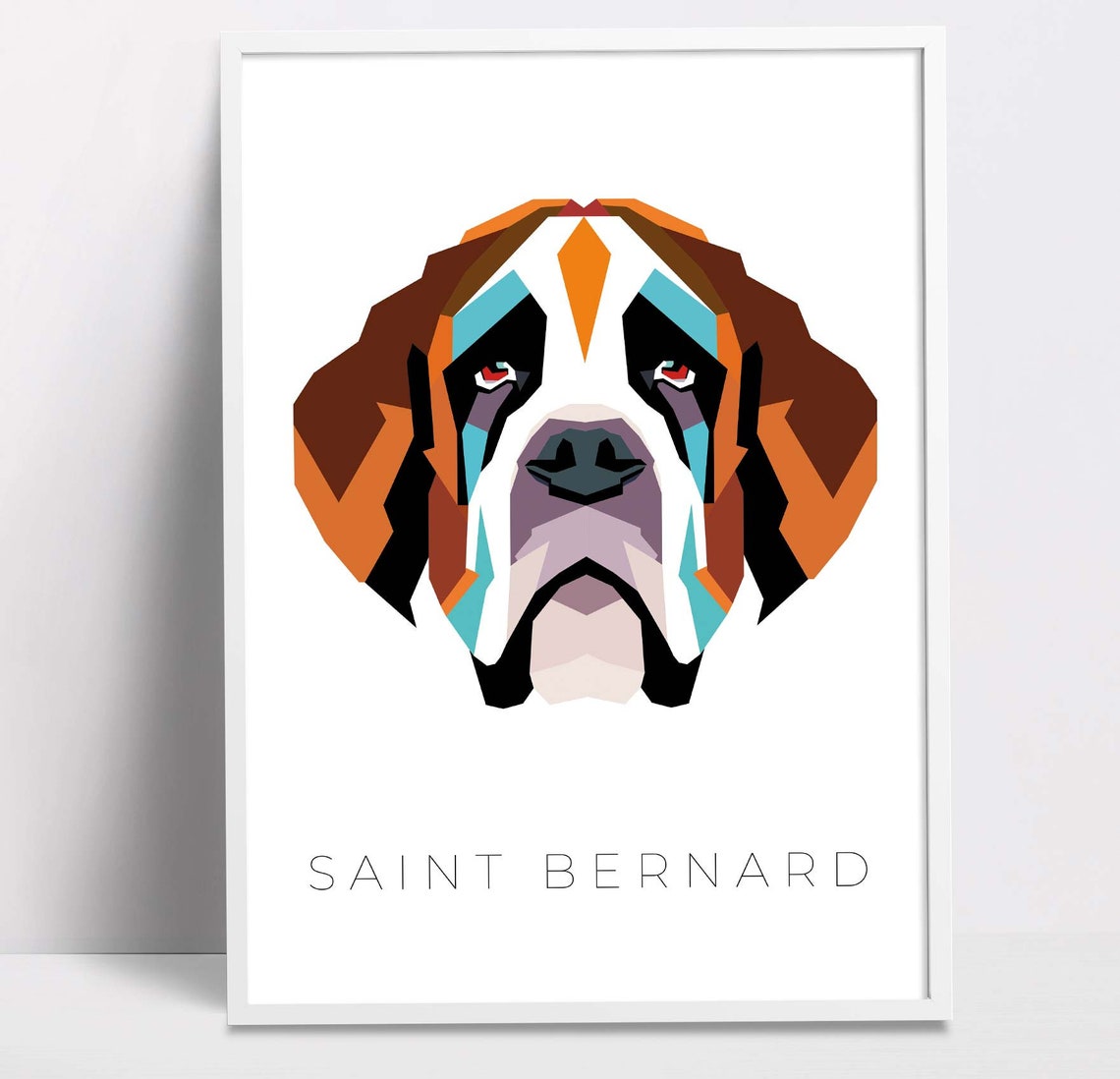 Saint Bernard Geometric Pop Art Colorful Dog Portrait Wall Art - Image 3
