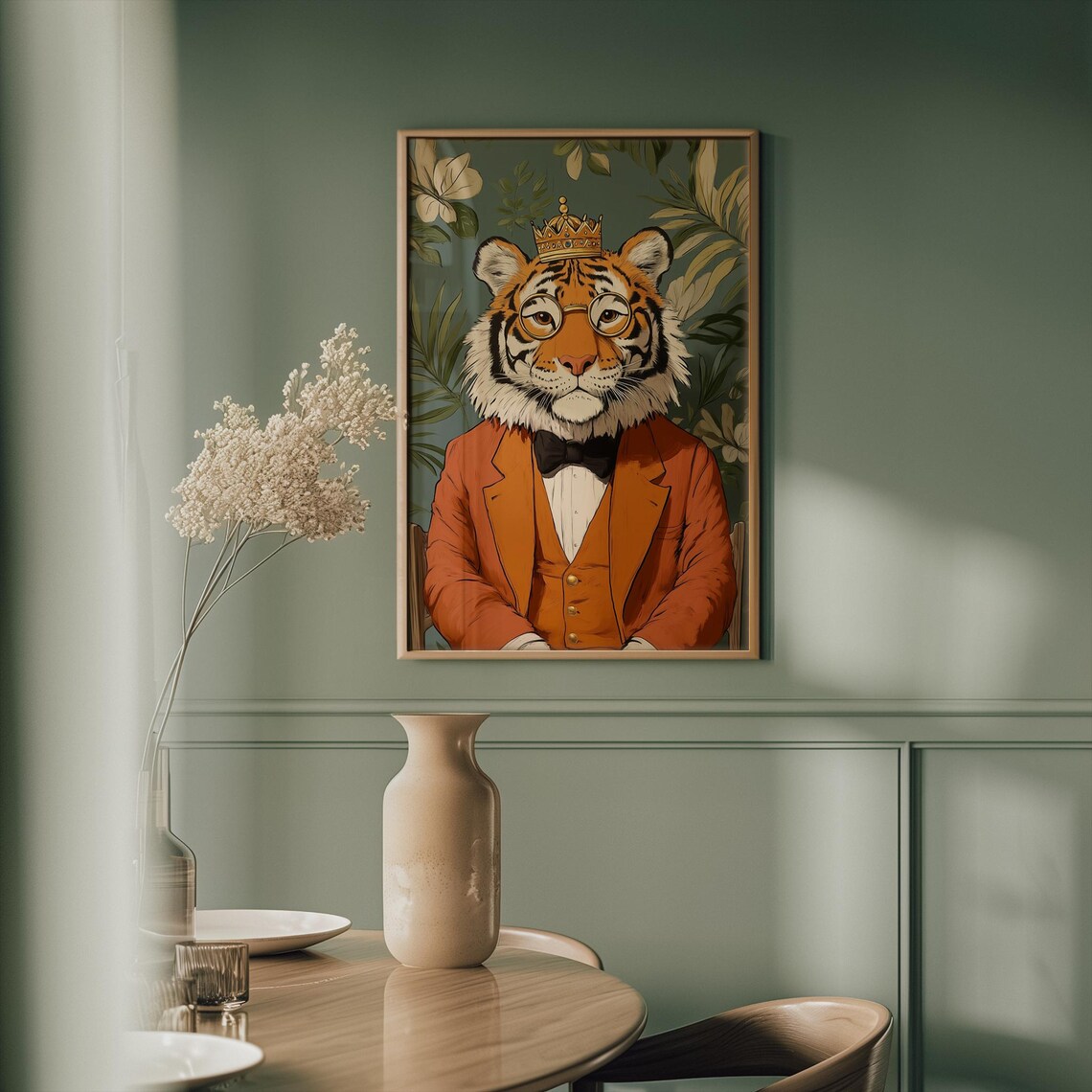 Royal Tiger, Quirky Animal Portrait Art Print - Image 3