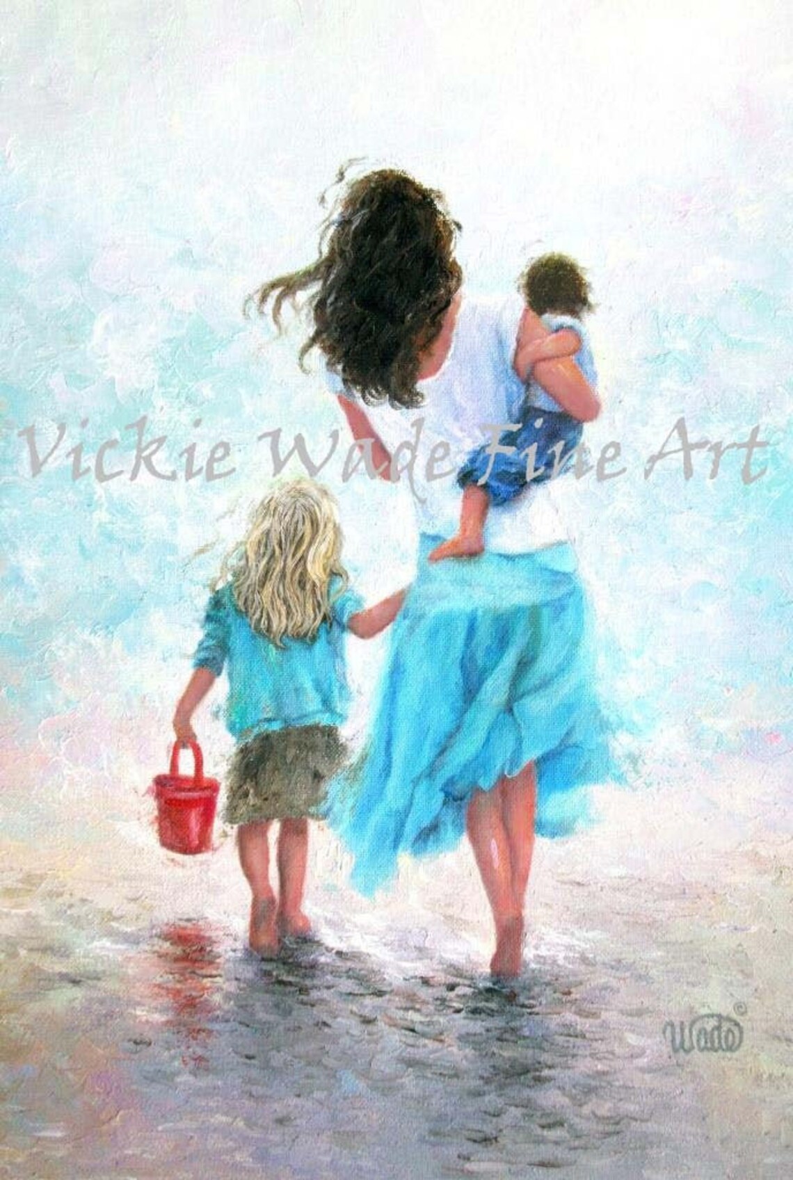 Mother, Daughter and Son Beach Walk Art Print