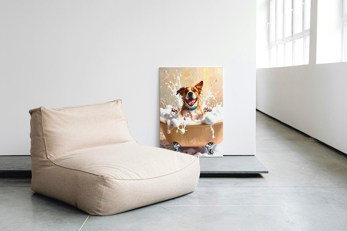 Dog Bath Art Print, Funny Impressionist Pet Painting - Image 5