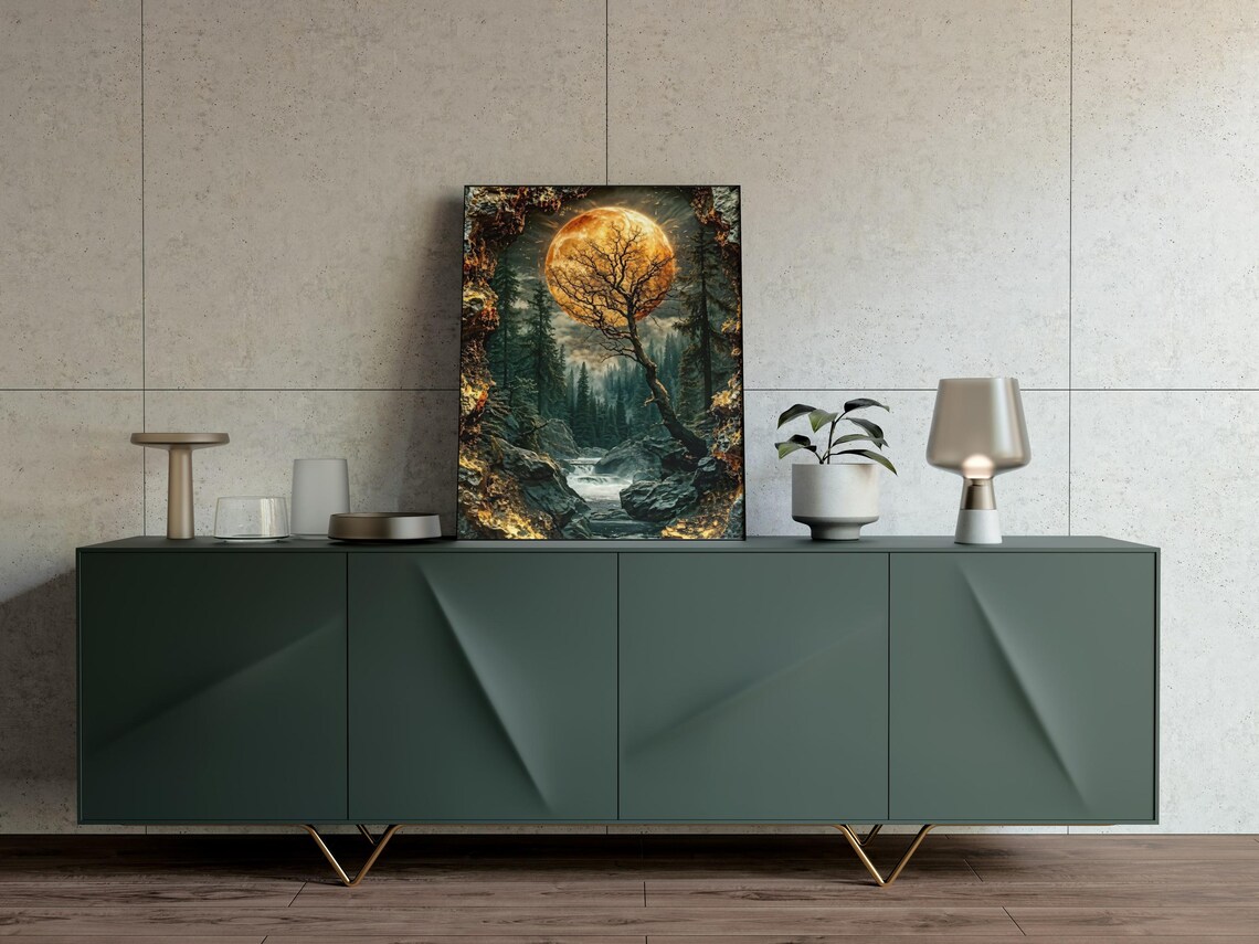 Mystical Forest, Glowing Moon and Tree Fantasy - Image 3
