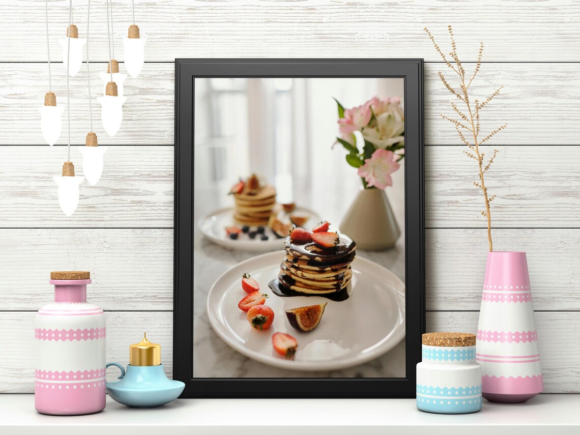 Elegant Pancakes With Chocolate Sauce, Fruit Art Print - Image 5